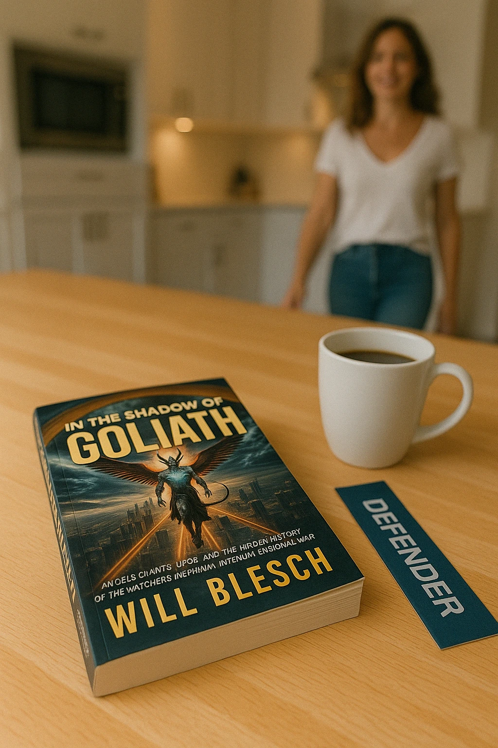 Mockup woman walking toward book 2