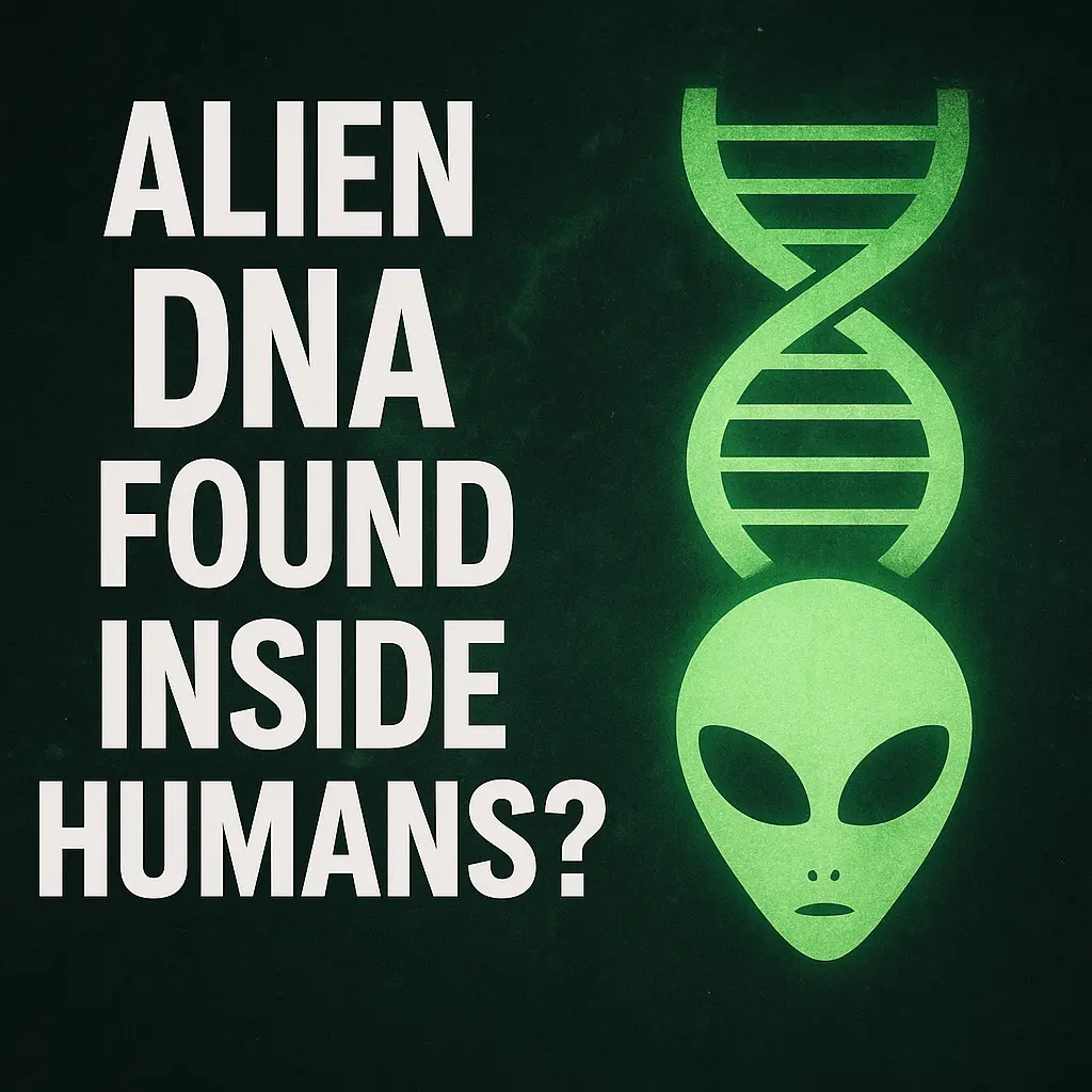 A graphic asking if alien dna is found in humans.